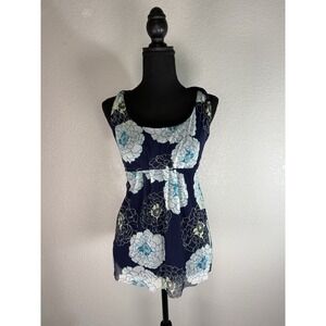 New York & Company Top Women's‎ Extra Small Blue Floral Sleeveless Nylo